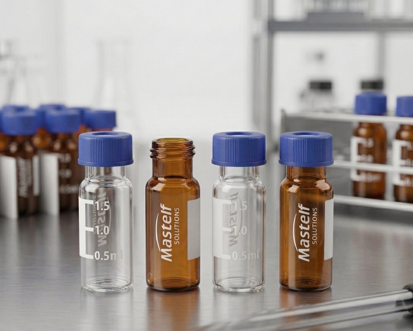 2ml amber and clear vials mastelf logo