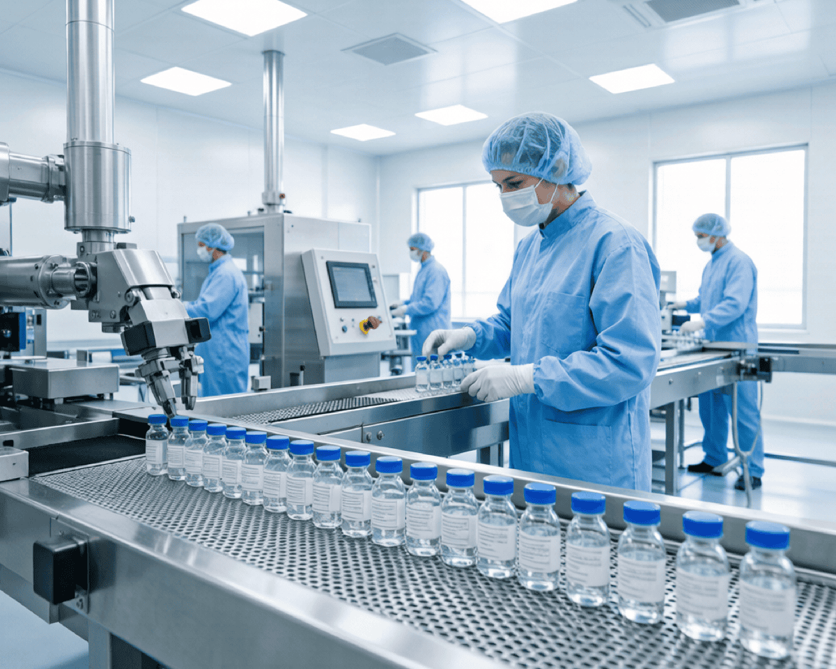 Automated vial production line in a cleanroom