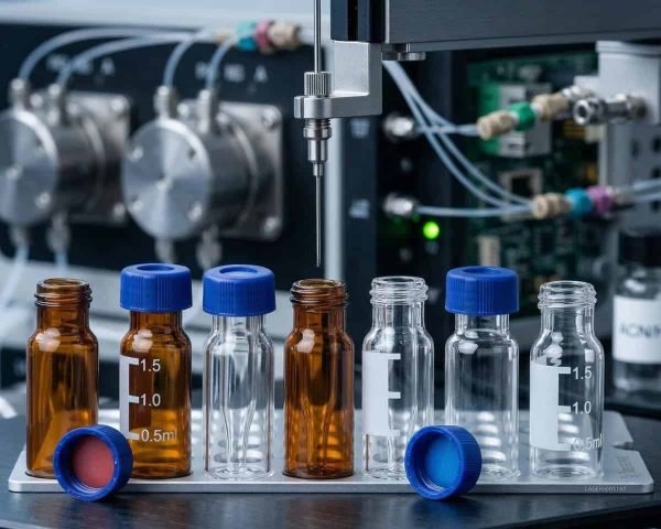 2ml nd9 9mm screw thread hplc amber and clear sample vials mastelf logo
